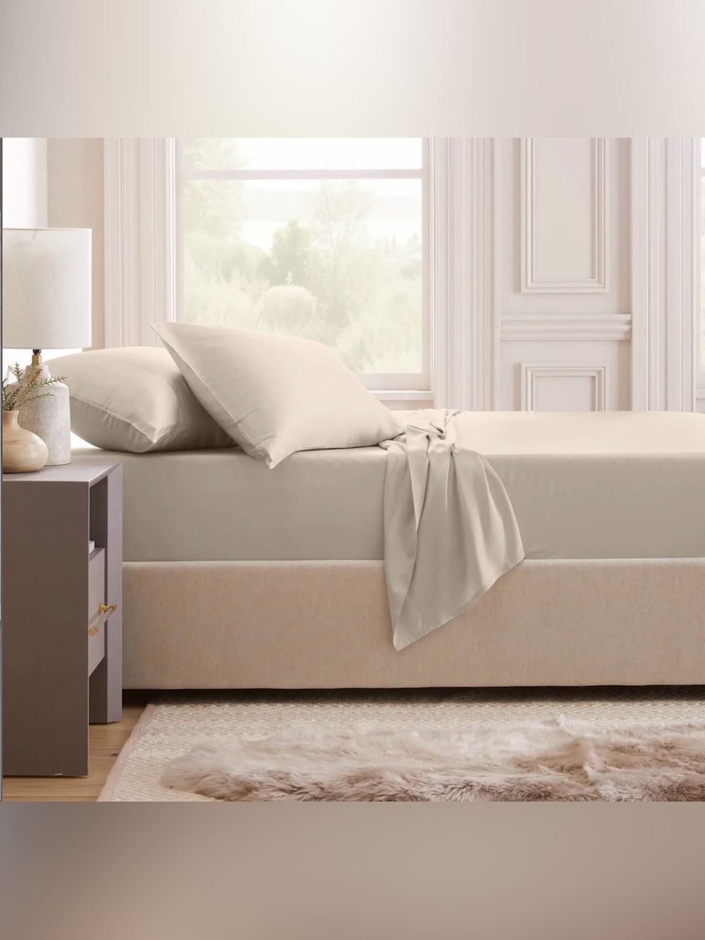 Quince Bamboo Sheet Set Queen Size Fitted, Flat, 2 Pillow Cases Sand NWT